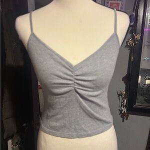 NWOT American Eagle Grey Ruched V-Neck Spaghetti Strap Women's Top